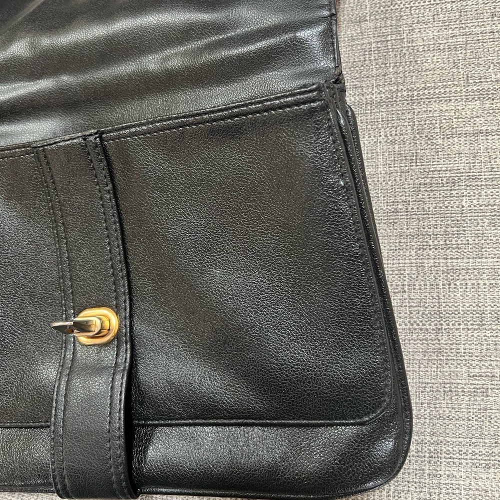 Vintage 1950s Pebble Leather Top Handle Mid-Century Structured Black Satchel Bag - Picture 15 of 16